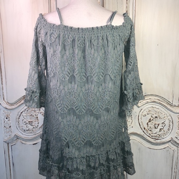 Faith & Flowers Lace Off  Shoulder 3/4 Length Sleeve Dress Size M - Picture 5 of 8